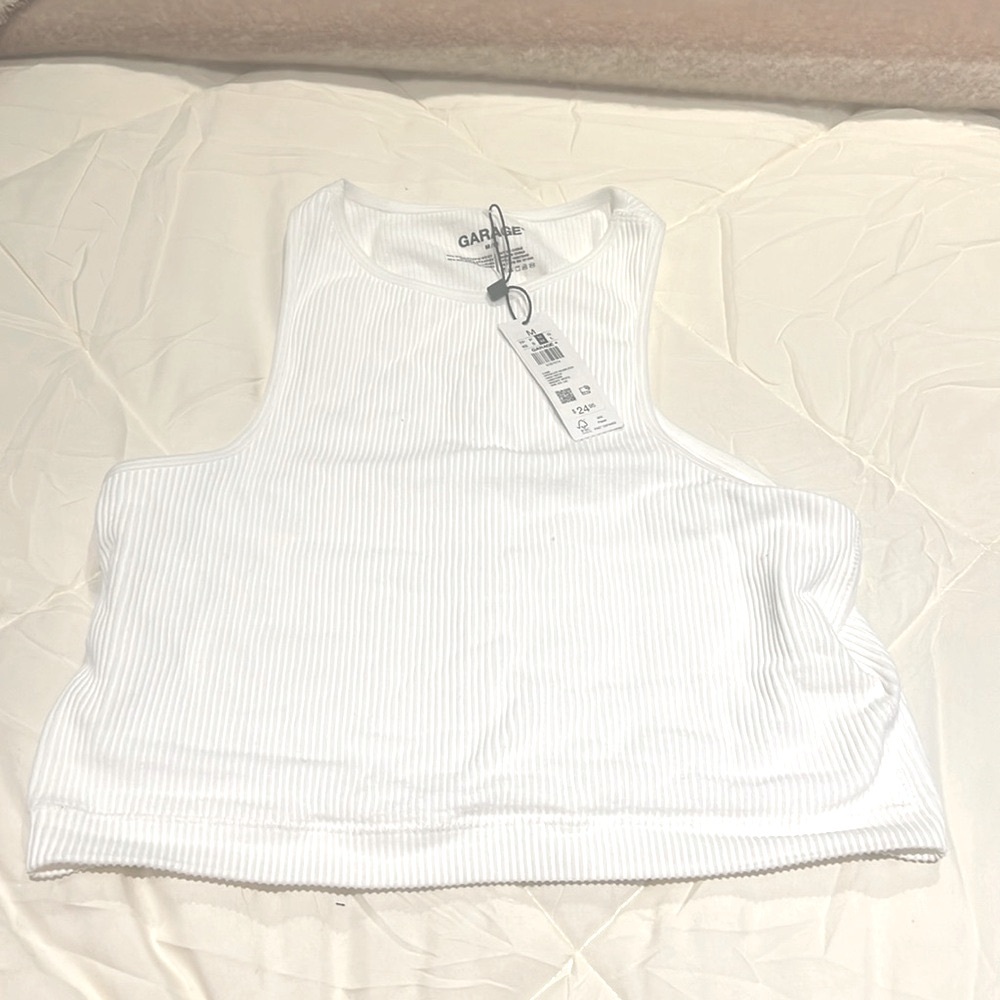 Garage White Halter Ribbed Tank Top